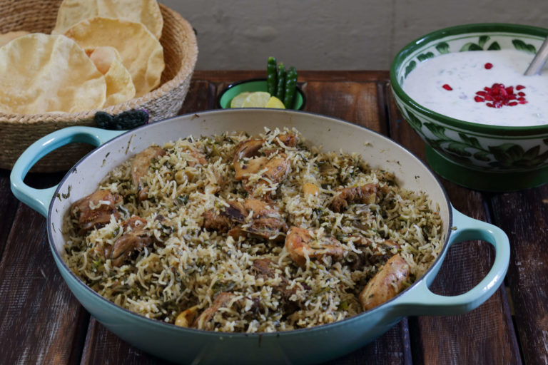 A methi chicken recipe transformed into a fragrant methi chicken pulao